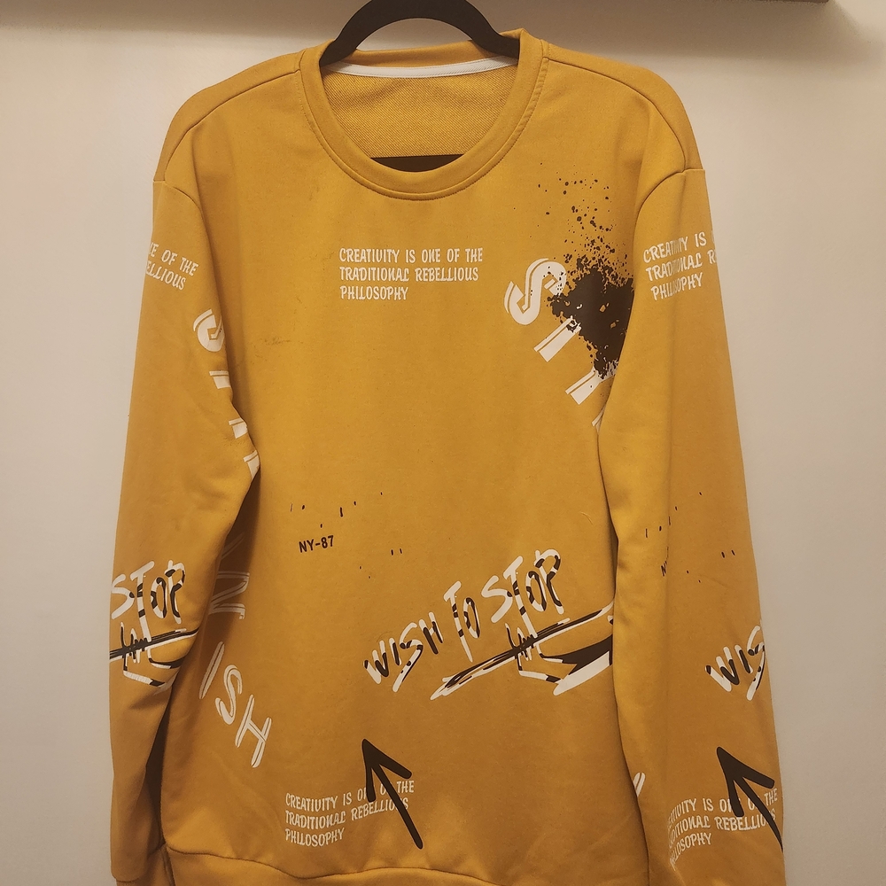 Trendy Graphic Men's Crewneck Sweater - Mustard